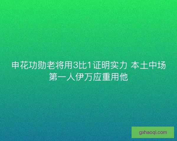 申花功勋老将用3比1证明实力 本土中场第一人伊万应重用他