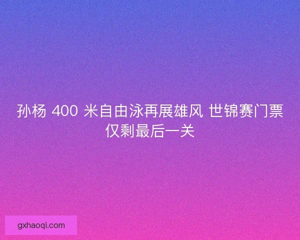 孙杨 400 米自由泳再展雄风 世锦赛门票仅剩最后一关